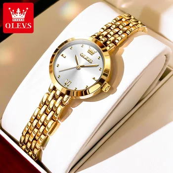 Женские часы OLEVS, лучший бренд, роскошные золотые кварцевые часы для женщин, водонепроницаемые модные женские часы Montre Femme из нержавеющей стали.  5