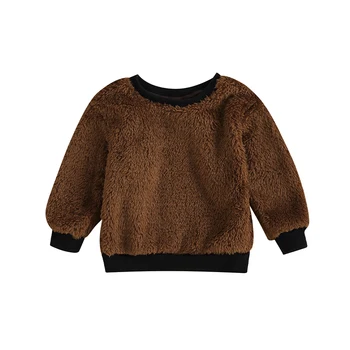Пушистый пуловер для маленьких девочек и мальчиков, толстовки Sherpa с круглым вырезом и длинным рукавом, осенне-зимние теплые топы  5