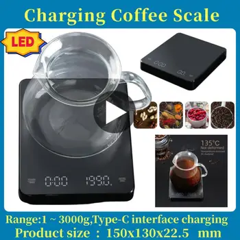 Встроенные электронные весы для зарядки аккумулятора, Встроенный автоматический таймер для разливки эспрессо, умные весы для приготовления кофе, кухонные весы 3 кг 0,1 г  3