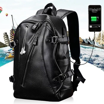 Мужской рюкзак с внешней USB-зарядкой, водонепроницаемый рюкзак, модная дорожная сумка из искусственной кожи, повседневная школьная сумка, Кожаная сумка для книг  3