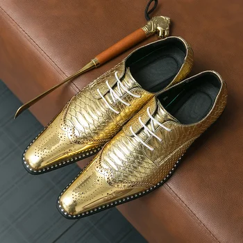 Новые золотые Мужские туфли с перфорацией типа 