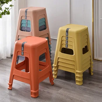 Пластиковый табурет, утолщенный домашний обеденный стул в скандинавском стиле, приготовленный в гостиной пластиковый табурет, высокий табурет, резиновый стул-скамейка  5