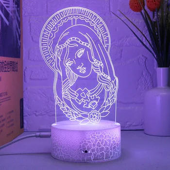 Ночная 3D иллюзионная лампа Virgin Mary, светодиодный ночник, USB Touch, 7-цветная настольная лампа, Украшение спальни, Подарочный ночник, акрил  5