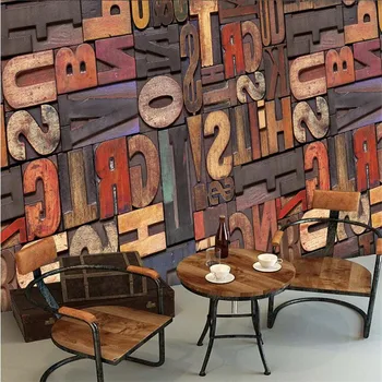 beibehang Высококачественные 3D стереоскопические деревянные обои с алфавитом Кафе-бар обои фреска papel de parede para sala estar  0
