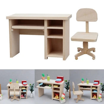 Реквизит для офисной сцены Мини-мебель Офисный стол для кукольного домика Модель Кукольного домика Мебельные аксессуары Декор в Миниатюре  5