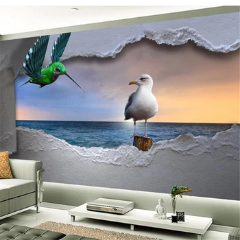 wellyu papel de parede para quarto Обои на заказ Европейское море трехмерная птица пейзаж заката на заднем плане стены  5