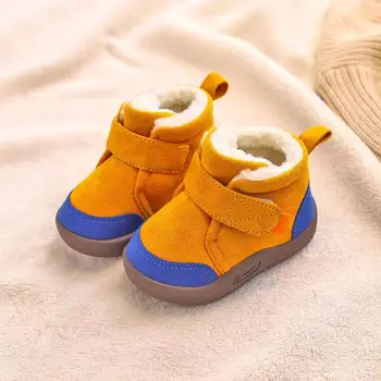 Детские зимние сапоги с подкладкой, обувь для малышей, детская плюшевая однотонная повседневная обувь на плоской подошве для мальчиков и девочек, детские зимние ботинки  5