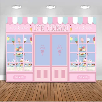Розовый фон для девочек в десертном домике, фоны для душа новорожденного, украшение для вечеринки по случаю дня рождения мороженым  5