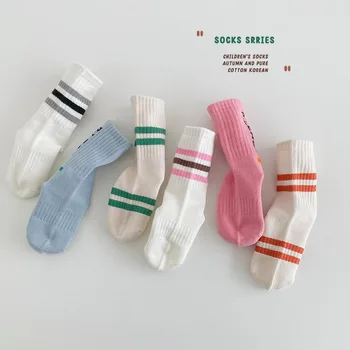 Детские носки для мальчиков и девочек 3-12 лет, хлопчатобумажные носки Осень-начало зимы, длина до икр, детские уютные носки класса 