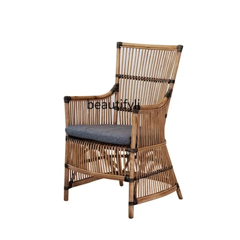 Стул из натурального ротанга, плетеный из лозы ручной работы в стиле ретро, стул для отдыха, Домашний обеденный стул, диван на балконе  5