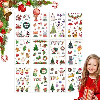 Рождественские наклейки для поделок, Милые мультяшные водные наклейки, Переводная наклейка, 12 Листов, Элегантный Забавный Рождественский декор, Водные наклейки для  0