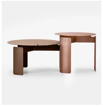 Итальянский легкий журнальный столик класса люкс из нержавеющей стали, комбинированный столик для гостиной, дизайн маленькой квартиры  1