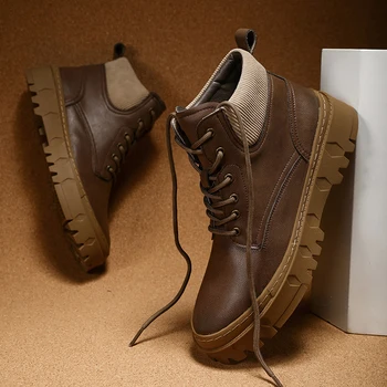 Классические брендовые мужские ботинки из натуральной кожи, рабочие ботинки на толстой подошве, высококачественная альпинистская обувь, мужская обувь с высоким берцем, зимняя  5