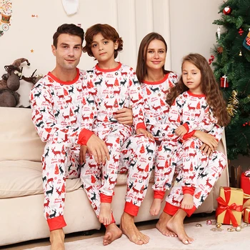 2024 Рождественские комплекты для семьи, Новогодние Пижамы для взрослых и детей, пижамы с принтом Олененка, пижамы для всей семьи, одежда для семейного образа  10