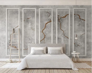 beibehang изготовил на заказ современную серую цементную раму для стены, ветку дерева, цветок, 3D-фон для телевизора, обои papel de parede  5