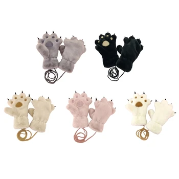 Теплые детские зимние перчатки с Лапами животных Мягкие и удобные детские зимние перчатки с толстой флисовой подкладкой  3