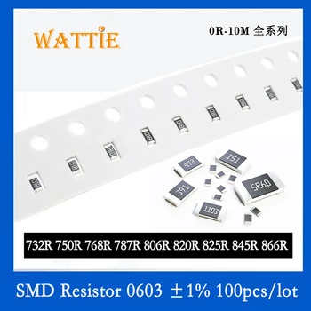 SMD резистор 0603 1% 732R 750R 768R 787R 806R 820R 825R 845R 866R 100 шт./лот микросхемные резисторы 1/10 Вт 1,6 мм*0,8 мм  2