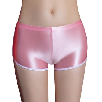 Сексуальное женское масляное блестящее безопасное нижнее белье для дам с эластичной боковой полосой, гладкие защитные боксерские шорты, трусики, брюки  5