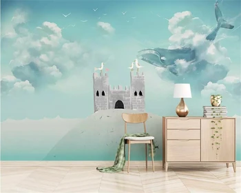 Beibehang Настройте 3D обои любого размера, наклейку на стену, Небо, море, замок с китом, детские фоновые обои для стен, 3d  4
