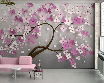 beibehang Пользовательские фотообои фреска новые 3d фиолетовые цветы дерево Скандинавский ТВ фон обои для домашнего декора papel de parede  5