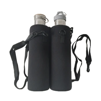 Сумка для бутылки с водой объемом 1000 МЛ, сумка с ремешком, неопреновая сумка для бутылки с водой, изолированная сумка, держатель для сумки, плечевой ремень, черный  5