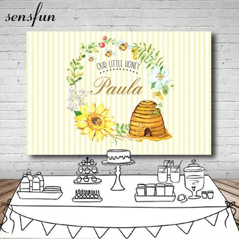 Sensfun Желтые тематические фоны с пчелиными цветами для фотосъемки в фотостудии, фон для вечеринки по случаю дня рождения в душе новорожденного  5