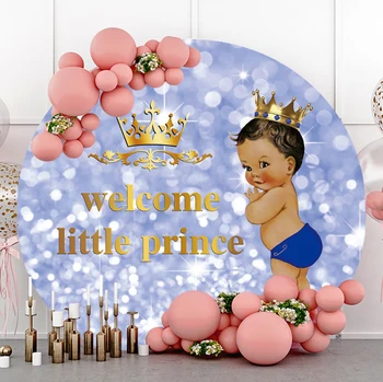 Добро пожаловать, Маленький принц, вечеринка для новорожденных, круглый фон для фотосъемки, Детский душ, День Рождения, синий сияющий свет, Боке, фон для фото  4