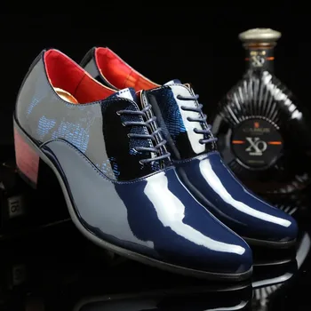 Мужские модельные туфли Кожаные Синие Мужские Модельные туфли С Острым носком Классические Лоферы Модные Мужские Туфли На Высоком Каблуке Новые Zapatos Hombre  5