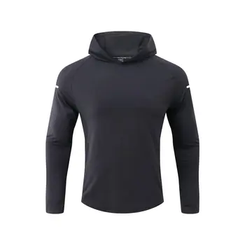 Однотонная спортивная футболка для спортзала с длинным рукавом и капюшоном, новое поступление 2023 года, мужские футболки для фитнеса с дышащими свойствами, тренировочные футболки для фитнеса  5