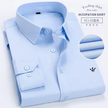 2022 Nova Camisa de negócios de manga comprida masculina, Casual, Branco, Azul, Preto, Inteligente, Vestido Social Masculino  5