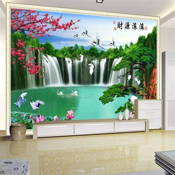 beibehang Индивидуальные большие обои 3D финансовый источник приветствует сосновую горную воду сливовую пейзажную живопись 3d обои  5