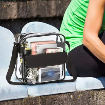 Прозрачная пластиковая сумка-тоут, женская прозрачная ПВХ водонепроницаемая сумка через плечо, женская сумка на молнии для девочек, безопасность стадиона  5