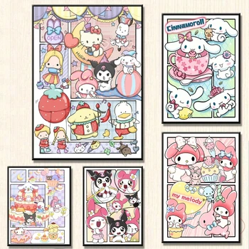 Художественное произведение на холсте, картина Sanrio My Melody, плакат, домашние принты, декоративный декор детской спальни  5