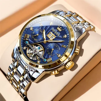 OLEVS Мужские часы лидирующего бренда, Автоматические Механические Роскошные Деловые часы, Спортивные водонепроницаемые наручные часы с турбийоном Reloj Hombre  5