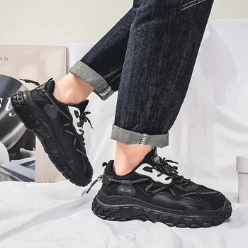 Обувь для мужчин 2023, Брендовая мужская вулканизированная обувь с перекрестной шнуровкой, модные повседневные нескользящие дышащие кроссовки на платформе с круглым носком  5