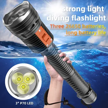 8000LM 3 * XHP70 СВЕТОДИОДНЫЙ Профессиональный фонарик для дайвинга 3 режима Подводный Водонепроницаемый Фонарь для подводного плавания на глубине 100 м  10