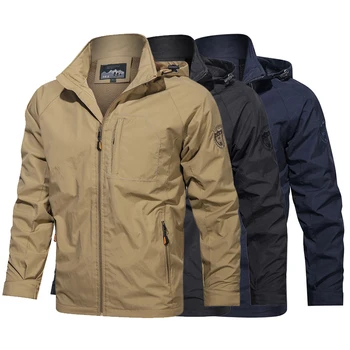 Уличная ветрозащитная куртка, негабаритный универсальный повседневный капюшон, дышащая тактическая куртка для рыбалки и кемпинга, мужская спортивная одежда M-5xl  5