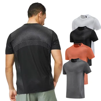 Мужская быстросохнущая спортивная футболка с круглым вырезом и короткими рукавами, спортивный костюм  10
