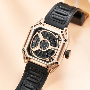 OBLVLO Мужские механические светящиеся спортивные часы с квадратным скелетоном из розового золота с автоподзаводом, автоматические водонепроницаемые резиновые спортивные часы AK-E  4