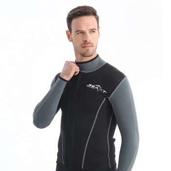 2023, 1,5 мм Неопреновый водолазный костюм, мужская куртка для серфинга с разрезом, длинный рукав, Передняя молния, Водные виды спорта, Парусный спорт, Серфинг, топ для дайвинга  5
