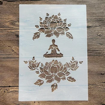 A4 29*21 см DIY мандала форма для рисования трафаретами штампованный фотоальбом тисненая бумажная открытка на деревянной тканевой стене Lotus Buddha Faith  2