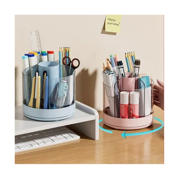 Органайзер для ручек на столе, косметический органайзер-вращающийся на 360 градусов держатель для карандашей, кисточек, фломастеров, белый  4