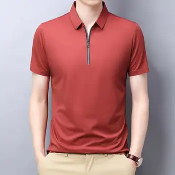 Модная мужская рубашка поло Ice Silk men-s-top красного цвета  5