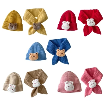 Теплая шапка, детская шапочка, набор шейных платков, детские принадлежности, Мультяшный шейный платок и шапочка-бини  3