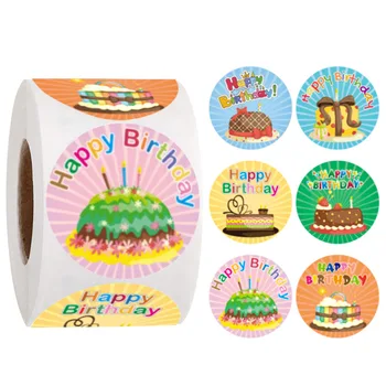 50-500 шт круглая 1 дюйм наклейка с Днем Рождения, торт, девушка, альбом для вырезок, открытки, принадлежности для хобби, наклейки Kawaii, дети  5