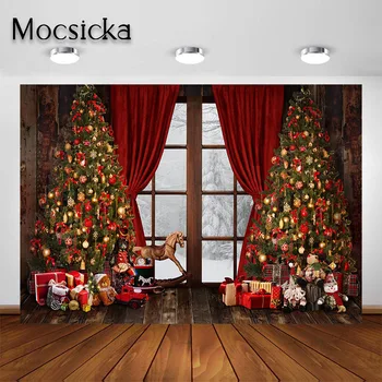 Фоновые рисунки для рождественской фотосъемки Mocsicka, Деревенское деревянное окно, фото-фон, Праздничные украшения, Рождественская елка, Подарочная фотосессия  10