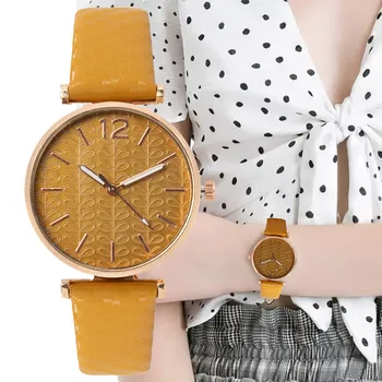 Модные Простые женские фирменные часы Роскошные Желтые Круглые волны Женские кварцевые часы Повседневные женские подарочные часы  5