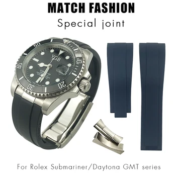 Резиновый Ремешок Для часов 20 мм Силиконовый Ремешок Подходит для Rolex Daytona Submariner GMT Yacht Master Серебряные Изогнутые Металлические Браслеты Для Часов  5