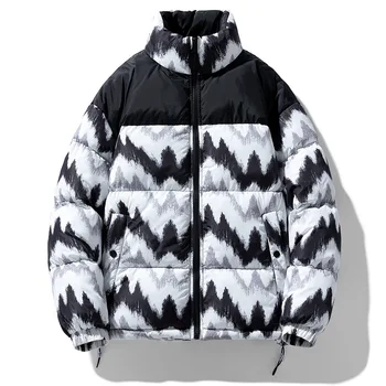 Мужские модные парки из фугу с заплатками, толстое теплое пальто с хлопковой подкладкой, зимняя тепловая пуховая куртка, верхняя одежда, ветрозащитное пальто  10