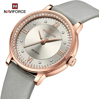 NAVIFORCE 2023 Новые модные женские часы с кварцевым кожаным ремешком, водонепроницаемые наручные часы, Водонепроницаемые часы Relogio Feminino  5